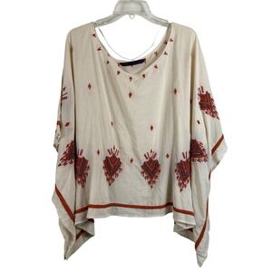 Zara Basic Embroidered Poncho Top Boho Beaded Details Oversized Women Small